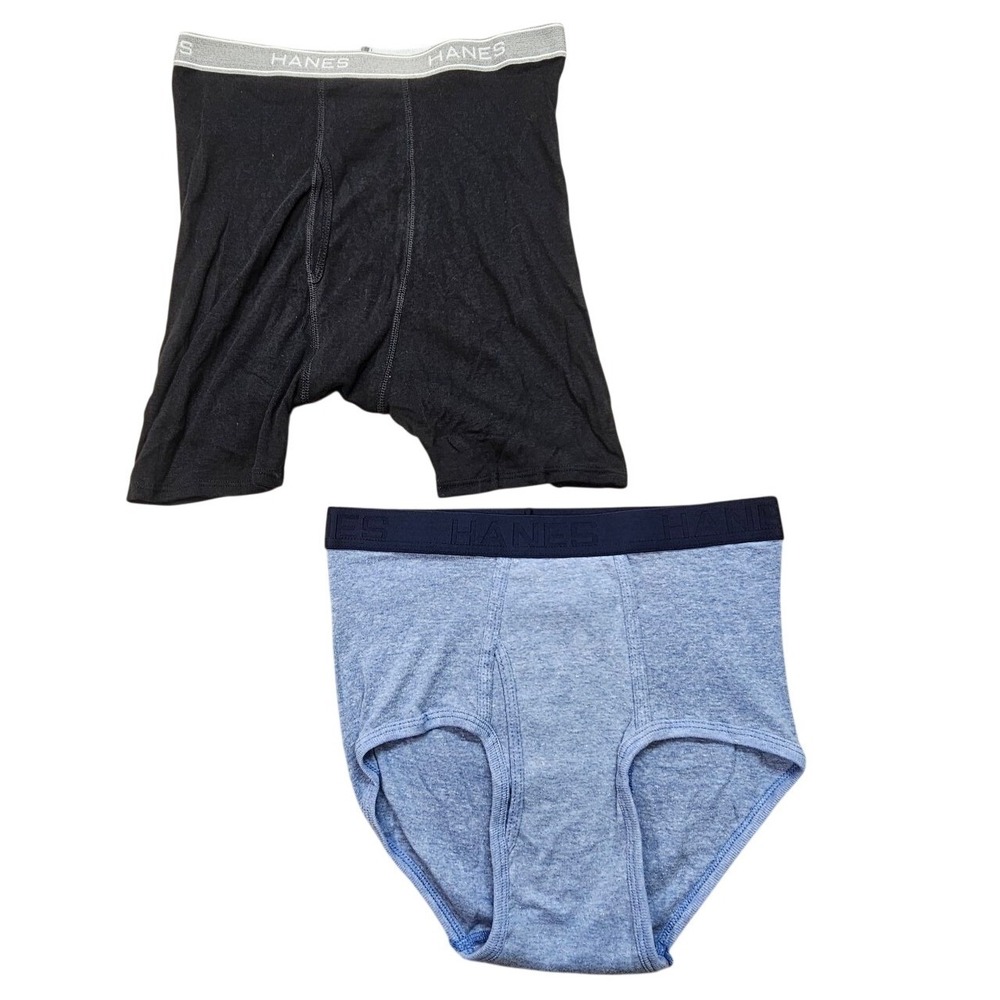 Hanes Mens Underwear Lot 2 Medium Black Boxer Brief & Blue‎ Heather Brief New